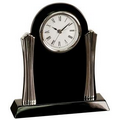 Black Piano Finish Desk Clock w/ Silver Metal Columns - Laser Engraved